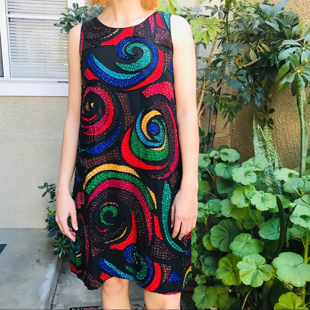 Vintage multicolored Oleg Cassini silk dress